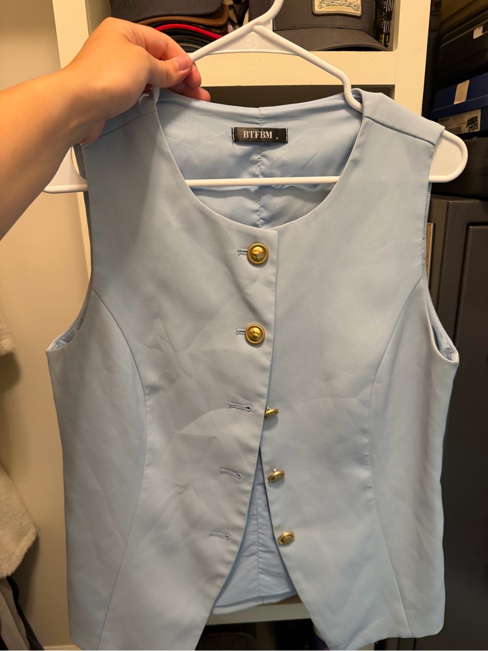 Light Blue Sleeveless Button Front Top